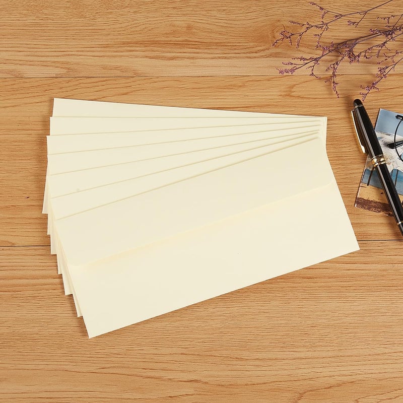 Wishop 100 Pack Colorful #10 Business Envelopes Self Seal Standard Envelopes for Office Checks, Business, Letter Mailing Invoices, 4.13 x 9.49 Inches (Cream Color) - Image 4
